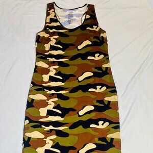 Camo Print Bodycon Tank Dress/Curve-hugging/Stretchy -Trendy